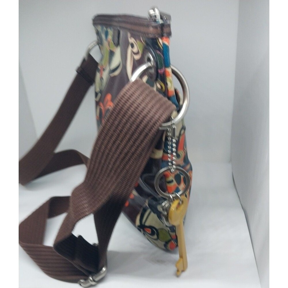 Fossil Key-per Shoulder/Cross Body Purse Adj Strap Coated Canvas 11 x 11.5” - Picture 6 of 11